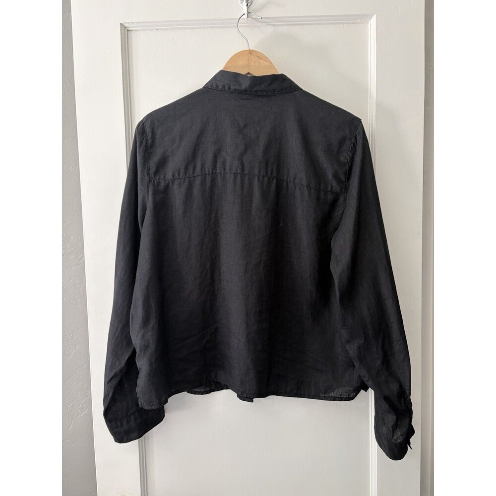 Sigrid Olsen Wmn Large Black 100% Linen Shirt Lagenlook Boho Boxy Button Down - Picture 6 of 8